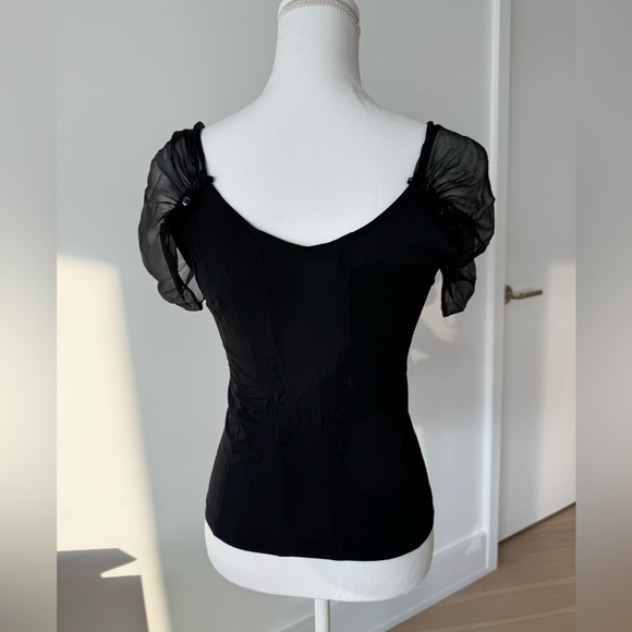 Donna Karan Black Sheer Ruched Corset-Style Top - Picture 5 of 6